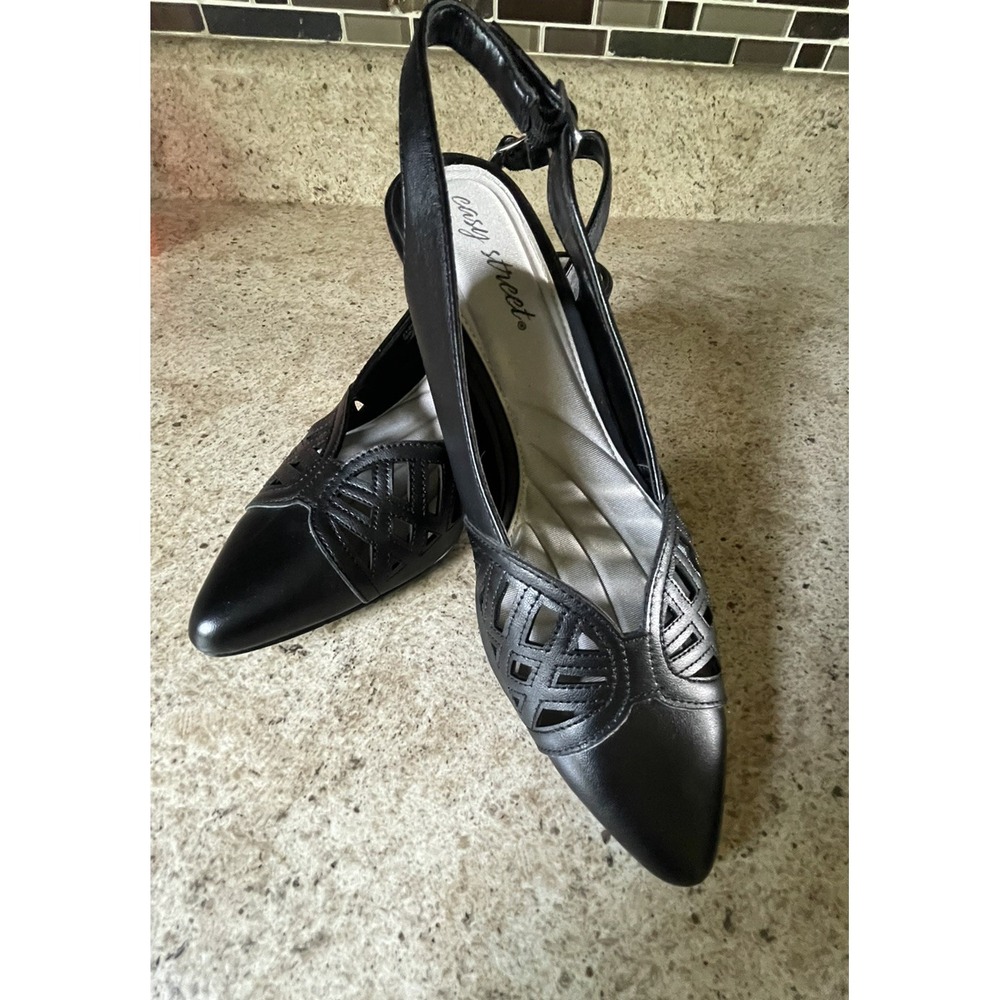 Women's Size 9M Slingback Heels Shoes Easy Street Black‎ Bizzy Super Flex - Picture 3 of 10